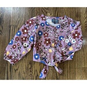 ModCloth x Princess‎ Highway Women's Linen/Cotton Blend Pink Floral Tie Size 8